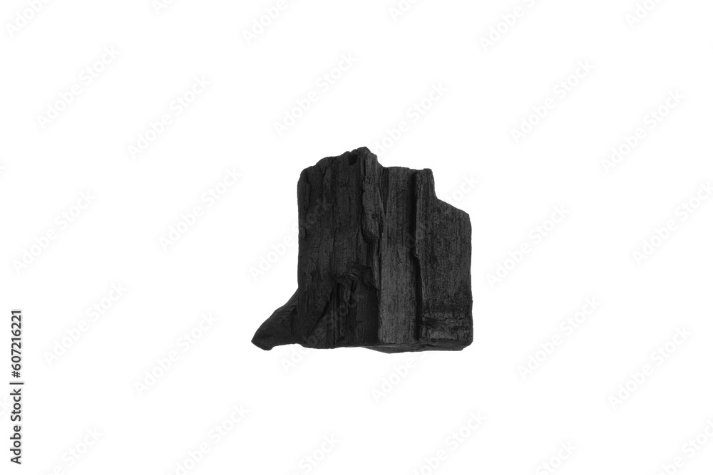 Natural wood charcoal isolated on a white background with clipping path. Hard wood charcoal.