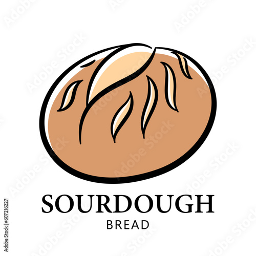Sourdough bread illustration, logo for bakery shop, hand drawn illustration