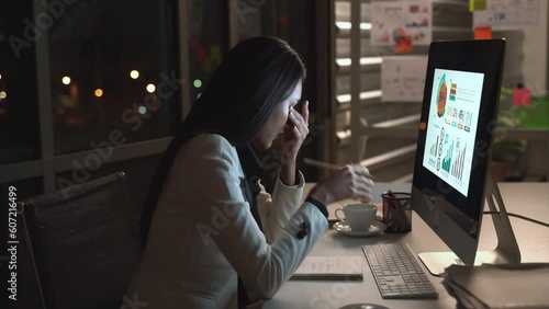 Businesswoman hard working to late night and work overtime at office. Manager assigns task after timeout of work. Concept of business management, assignment job late and working overtime.