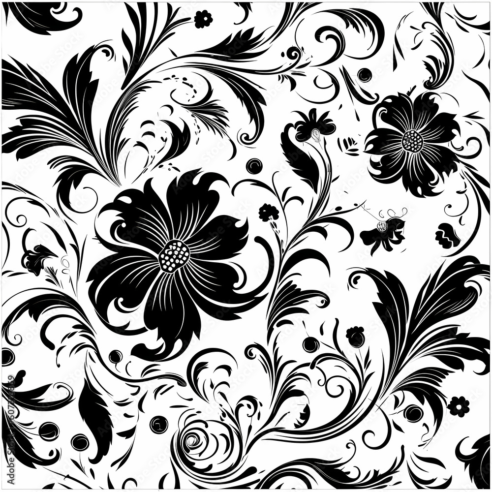 Black Floral Pattern White Background