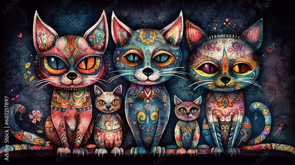 Traditional cat designs on cave wall Generative AI Traditional cat designs on cave wall Generative AI