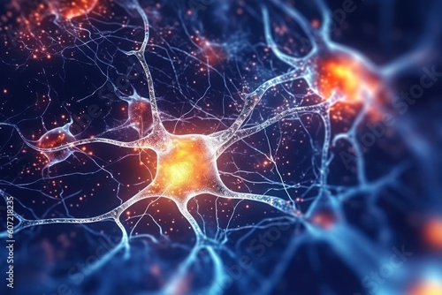 active nerve cells Neural networks and electrical activity of neurons. Neurology. Neurology. Brain activity. nervous system and impulses microbiology concept Generated with AI