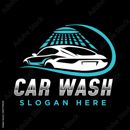 Elegant car wash logo design. Car washing service vector illustration