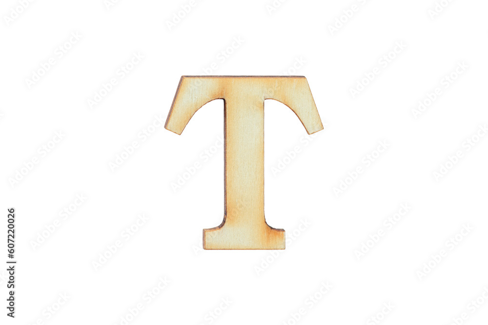 English flat wood character T. Alphabet letter wooden font isolated on white background. English flat wood character T. Alphabet letter wooden font isolated on white background.