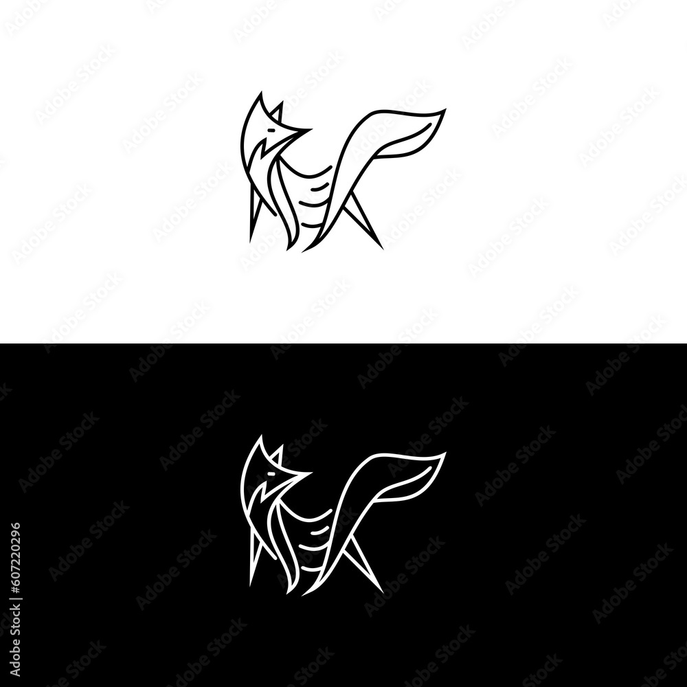 One single line drawing of cute fox company logo identity. City zoo
