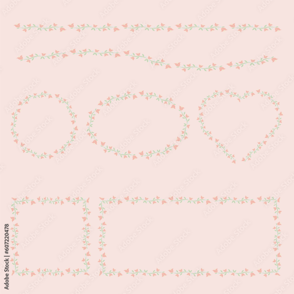 The flower Boarder cartoon style bundle set natural concept The flower Boarder cartoon style bundle set natural concept