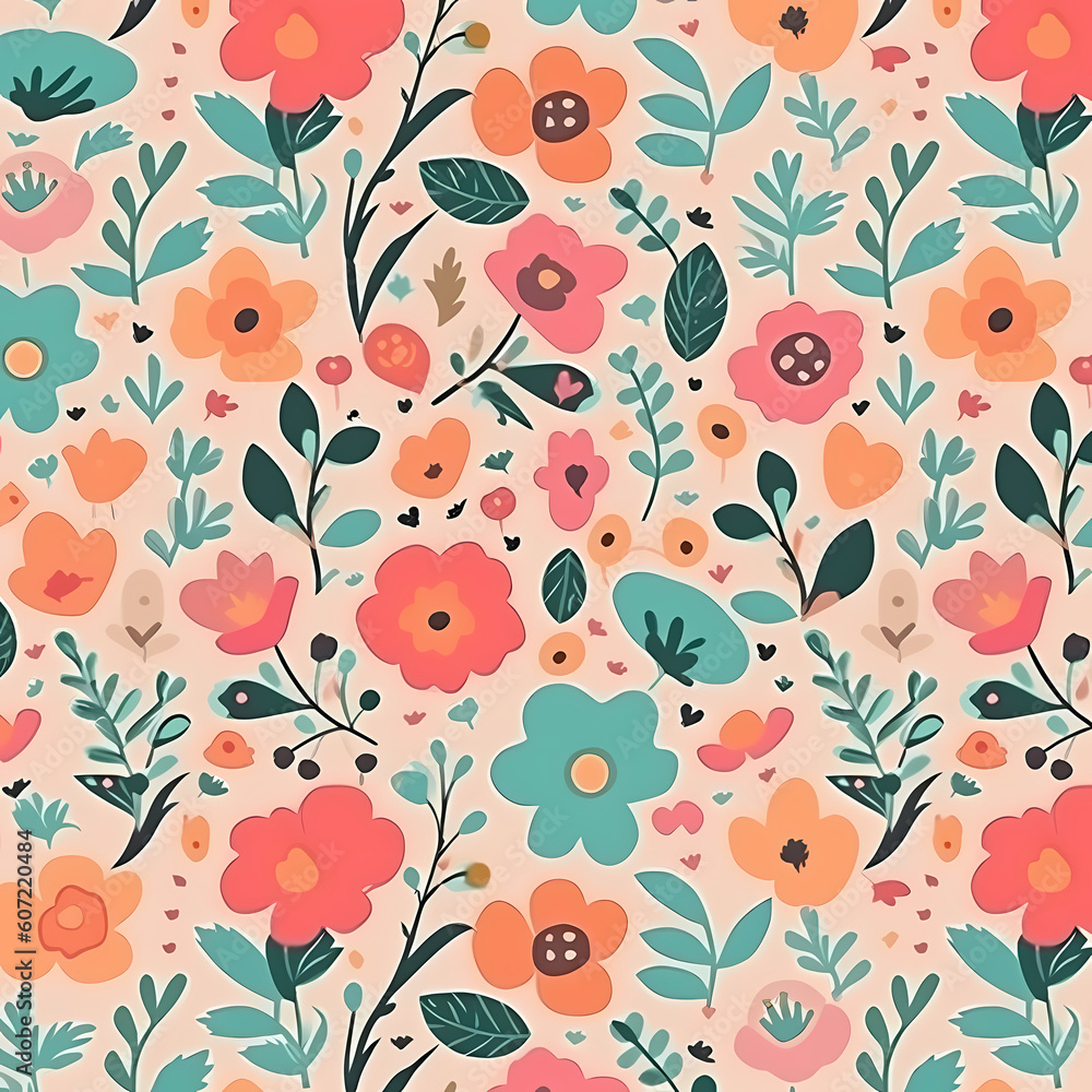 Cute Flowers Seamless Pattern Illustration