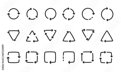 リサイクルを意味する矢印のイラストセット/ベクター/アイコン/矢/マーク/要素/モノクロ