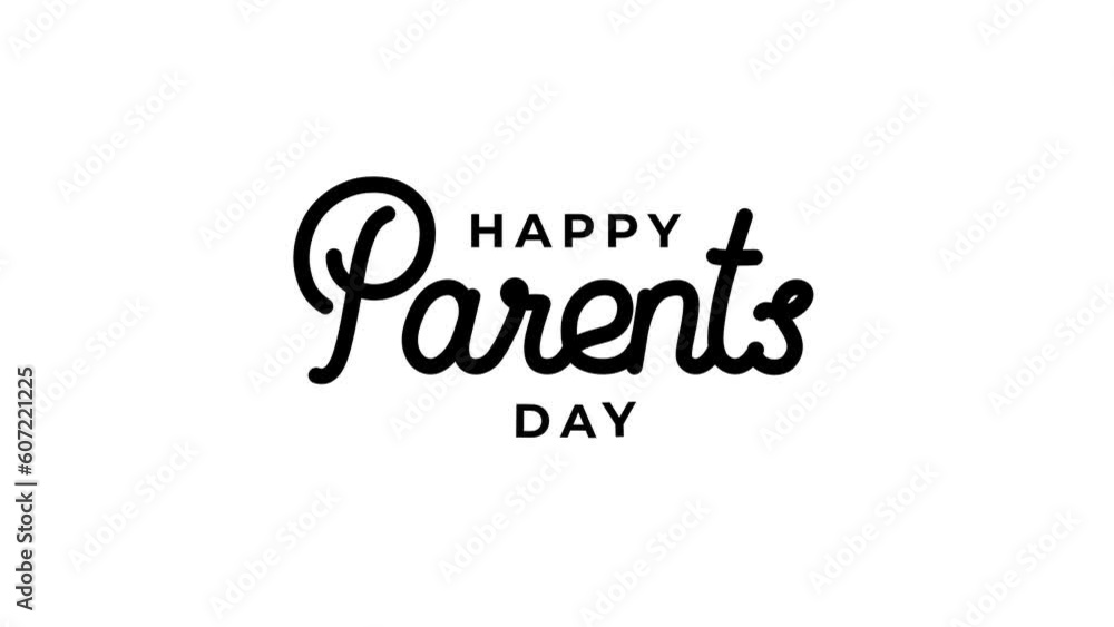 Happy Parents Day Text Animation in white color on black background. Parents Day Concept. With the use of typography elements, calligraphy, Handwriting and lettering. alpha channel Happy Parents Day Text Animation in white color on black background. Parents Day Concept. With the use of typography elements, calligraphy, Handwriting and lettering. alpha channel