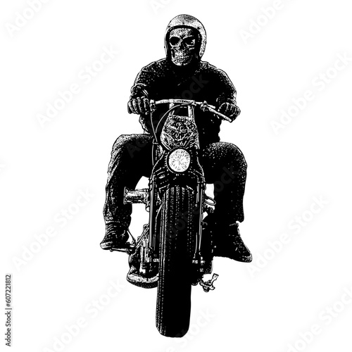 choper skull rider hand drawing vector isolated on background.
