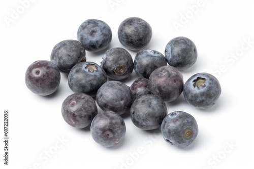 pile of fresh blueberries on a clean white table Generative AI