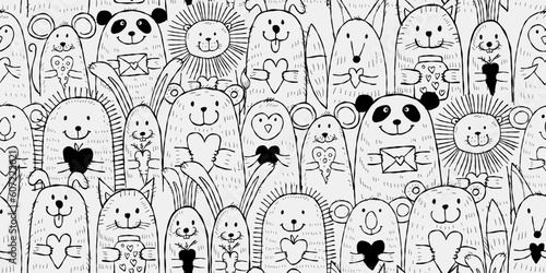 Cute animals with hearts in hands together. Be my Valentine. Valentine's day ...