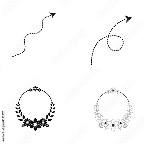 Set of hand drawn dashed or dotted arrows design elements. Vector illustration. Isolated on white background,dotted line design
