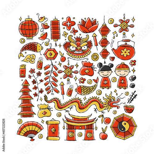 Chinese New Year Holiday. Square frame. Holiday poster for banner, background...