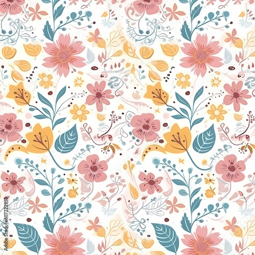 Pink And Other Colors Floral Pattern Illustration