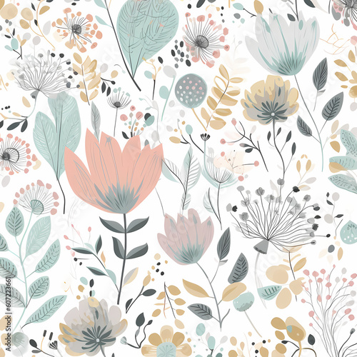 Floral Hand Drawn Pattern In Pastel Color Style Illustration