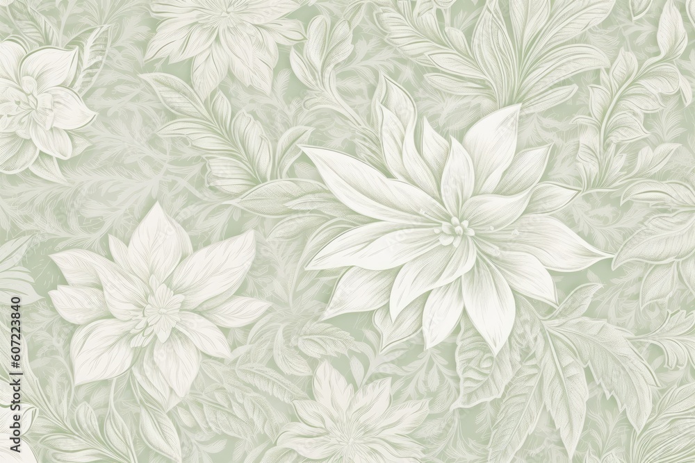 delicate floral wallpaper with white flowers and leaves Generative AI delicate floral wallpaper with white flowers and leaves Generative AI