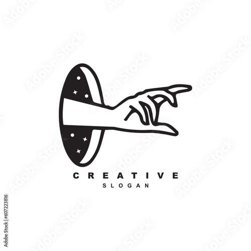 Creative hand portal dimension logo design vector. teleport hand logo illustration