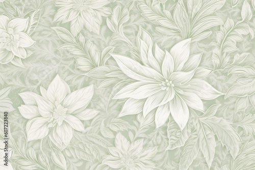 delicate floral wallpaper with white flowers and leaves Generative AI