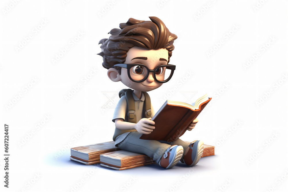 Photo studious 3d boy reading book isolated on white background Photo studious 3d boy reading book isolated on white background