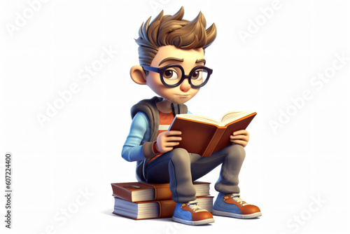 Photo studious 3d boy reading book isolated on white background © yuniazizah