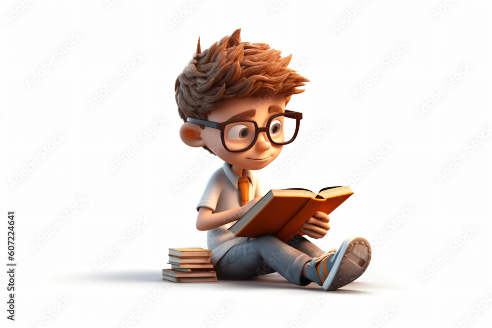 Photo studious 3d boy reading book isolated on white background Photo studious 3d boy reading book isolated on white background