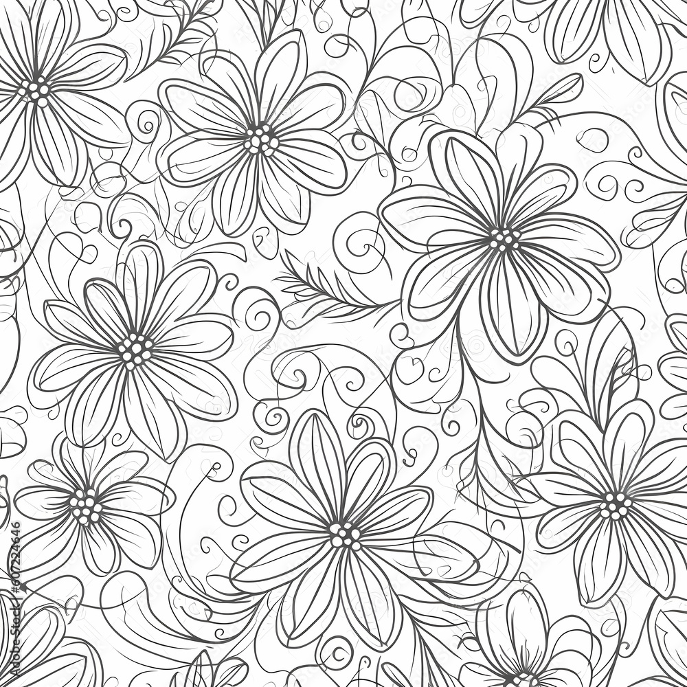 Outlining Simple Lines Floral Pattern Illustration