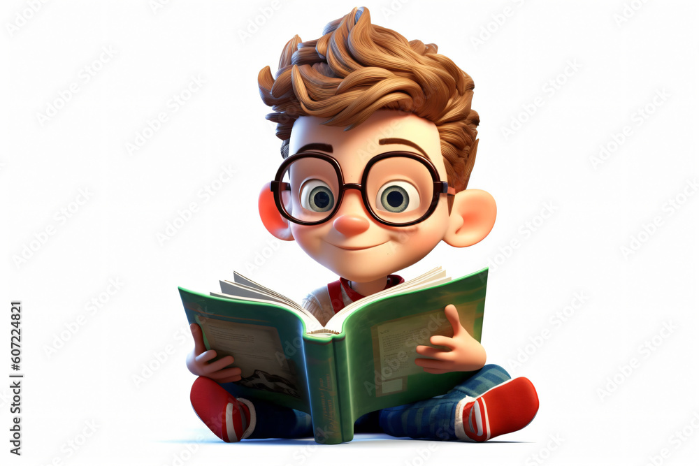 Photo studious 3d boy reading book isolated on white background Photo studious 3d boy reading book isolated on white background