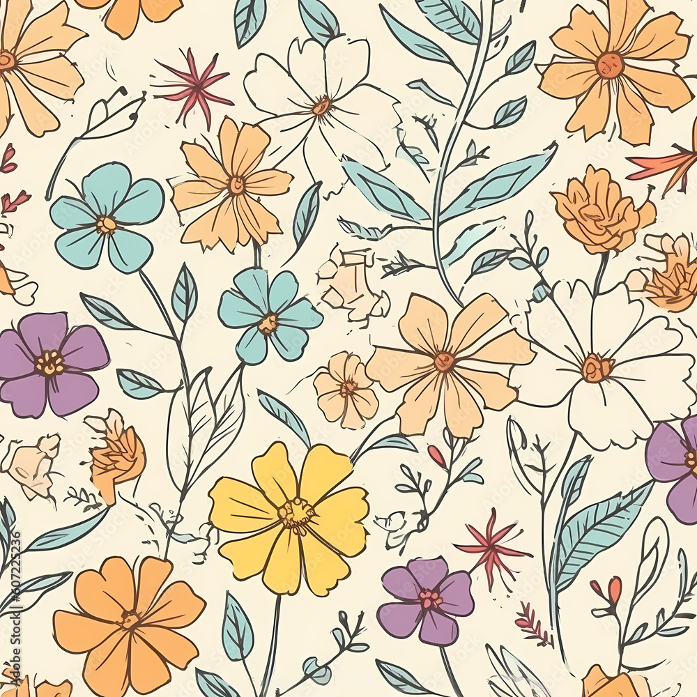 Floral Pattern With Different Flowers Illustration