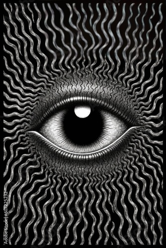 Black and white optical illusion. Abstract illustration with lines hypnotist. 