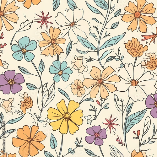 Floral Pattern With Different Flowers Illustration