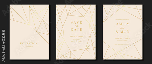 Luxury wedding invitation card background vector. Golden elegant geometric shape, gold lines on light background. Premium design illustration for wedding and vip cover template, banner, poster.