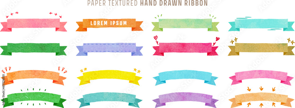 Hand drawn ribbon set, paper textured Hand drawn ribbon set, paper textured