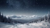 snow covered mountains landscape at night Generative AI