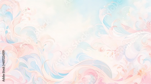 Whimsical Watercolor Dreams Background. Dreamy watercolor painting with delicate swirls and soft pastel hues. Tranquility and enchantment feel. Generative AI.