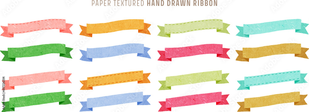 Hand drawn ribbon set, paper textured