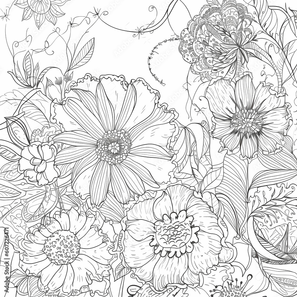 Line Drawing Lacy Floral Pattern Intricate Illustration