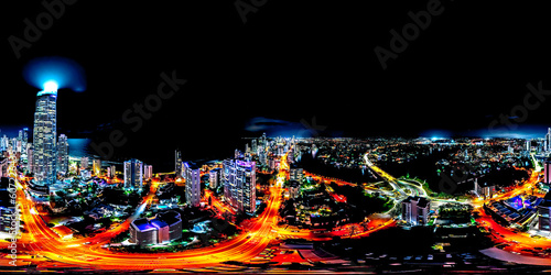 Glowing Symphony: Mesmerizing 360 Aerial View of Surfers Paradise's Luminescent Nighttime Skyscrapers