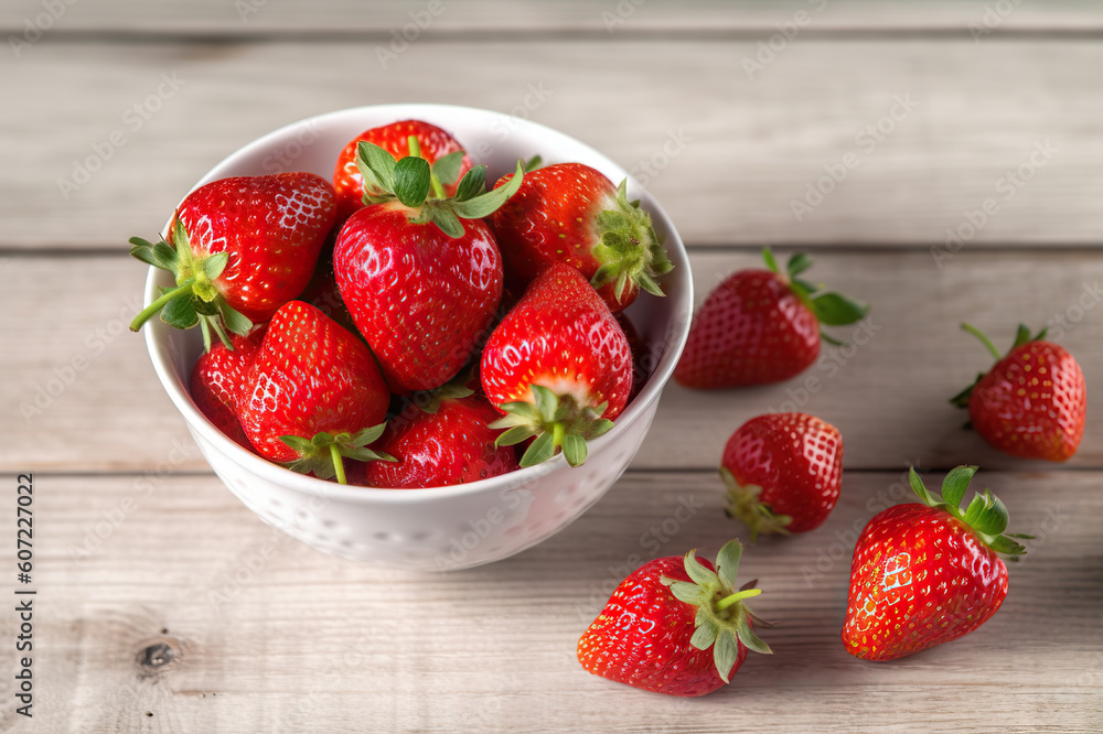 Vibrant Red Strawberry Nestled in a Bowl of Temptation. created with Generative AI Vibrant Red Strawberry Nestled in a Bowl of Temptation. created with Generative AI