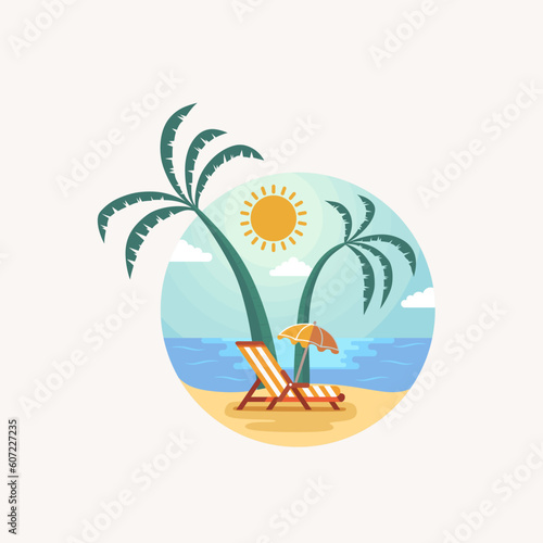 Iconic Summer Beach Illustration With Palm Tree   Summer Beach Logo icon vector