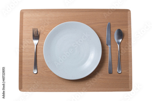 白いお皿とナイフとフォークとスプーン 透明背景