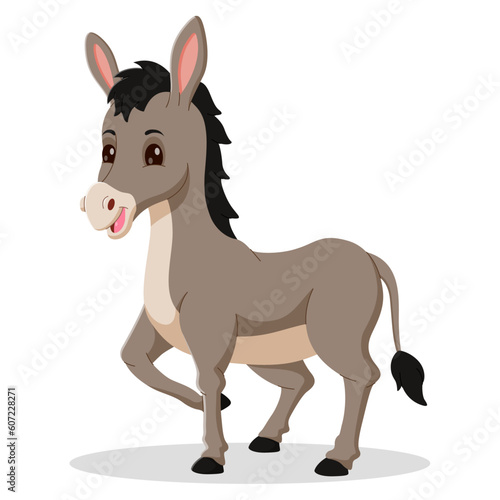 Cute cartoon donkey isolated on white background. Cheerful Donkey Delights. Vector illustration