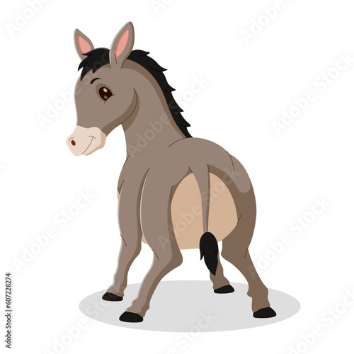 Cartoon donkey smile and happy. Cute donkey cartoon seen from behind. Vector illustration