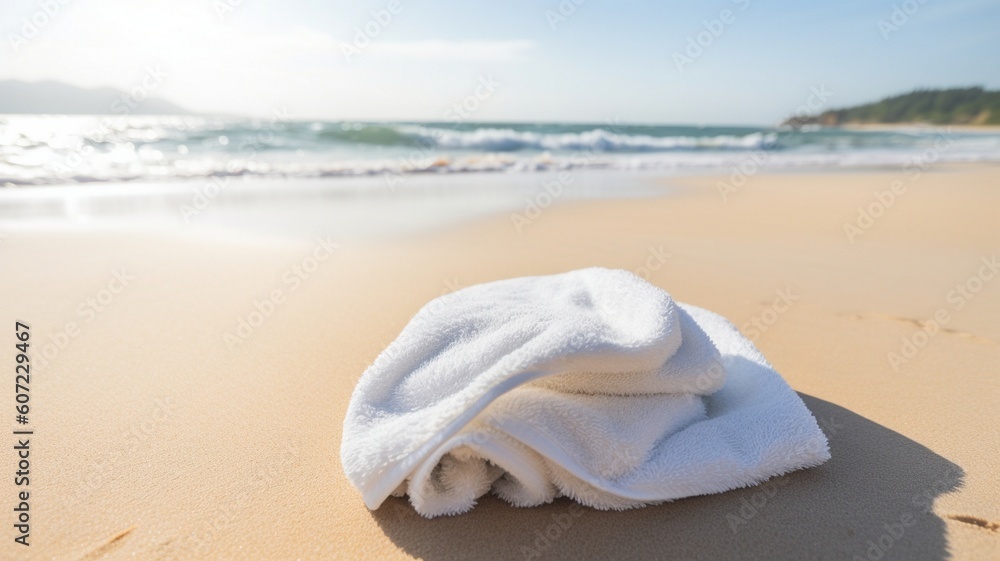 White towel on the beach Generative AI White towel on the beach Generative AI