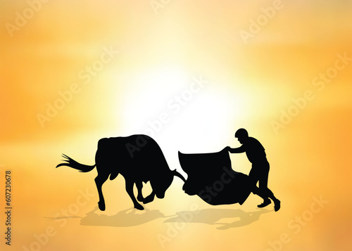 Bullfighting. Vector illustration. Bullfight and toreador  bull corrida  matador torero