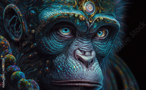 Cosmic Ape Portrait. Created with Generative AI Technology