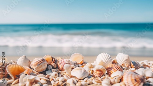 Beautiful cute seashells on the beach Generative AI