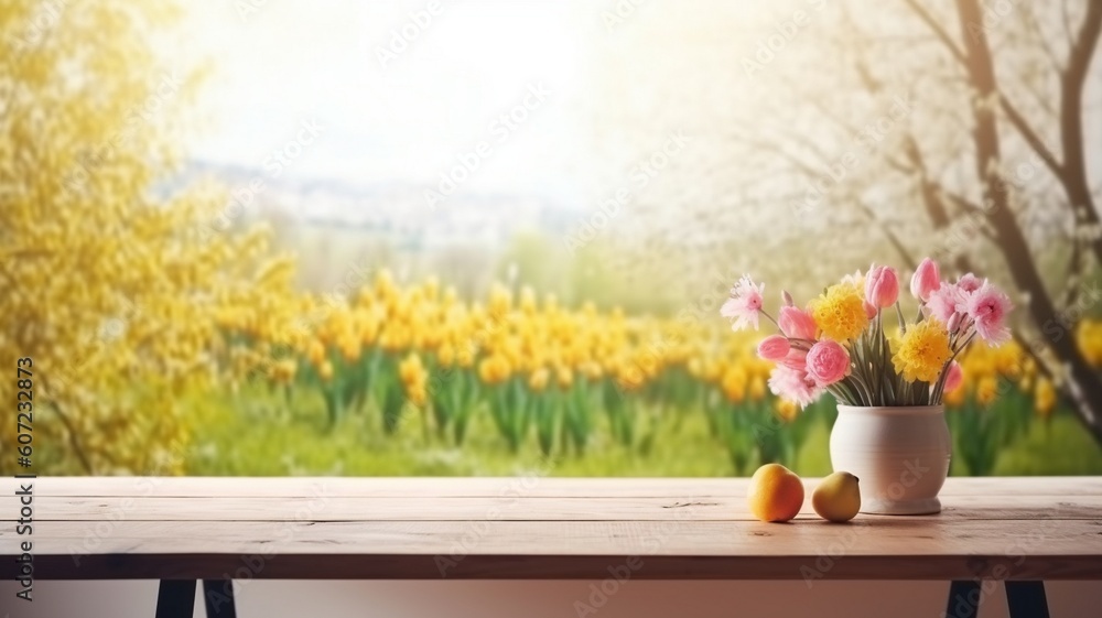 Fototapeta premium Podium for product advertisement or restaurant menus with beautiful background Generative AI