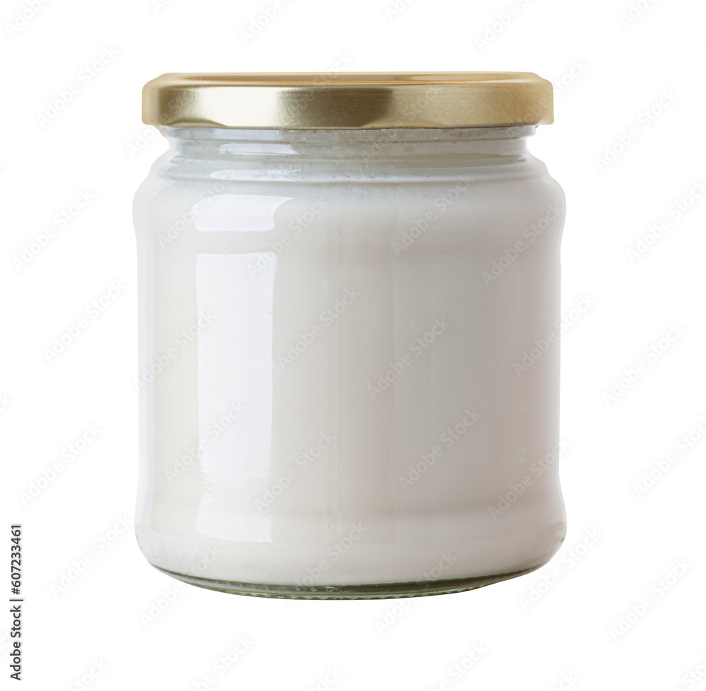 Glass jar of milk cream isolated Glass jar of milk cream isolated