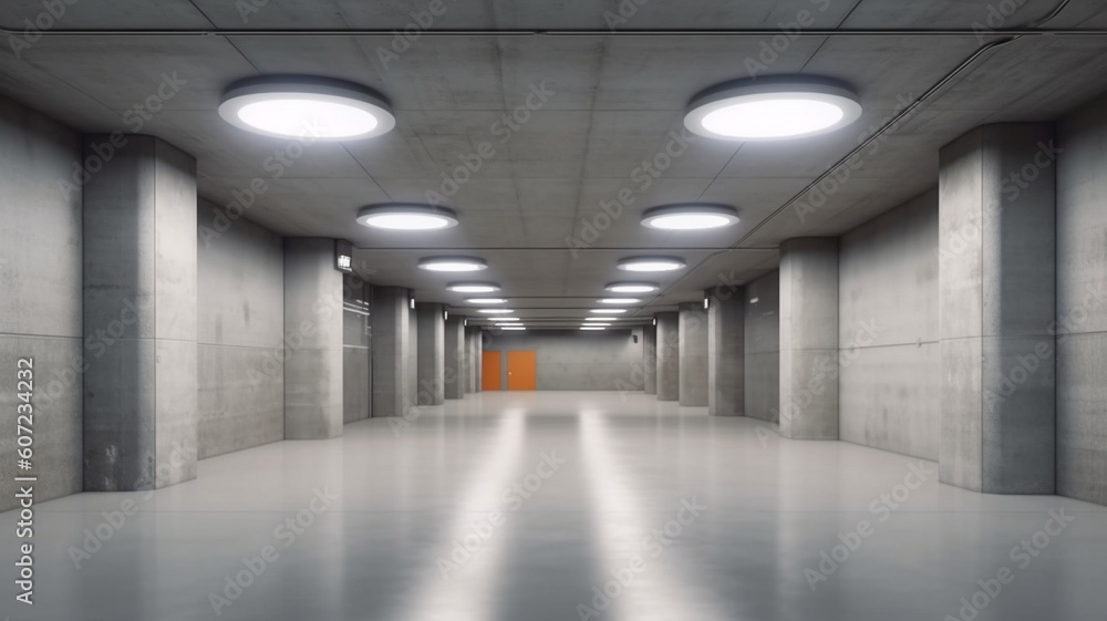 Empty futuristic parking garage underground Generative AI